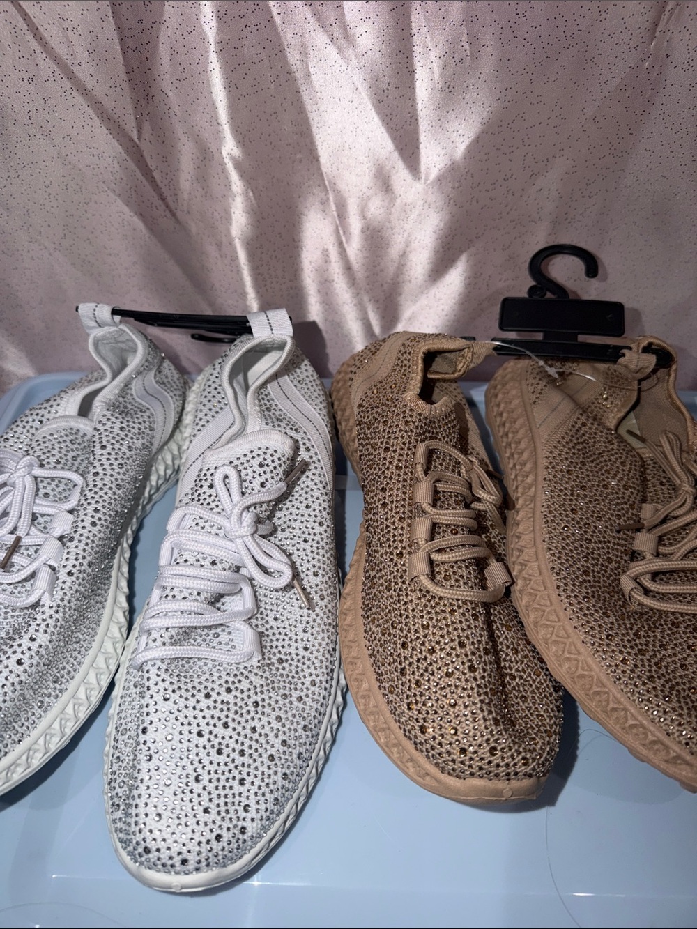 NWT Rouge Helium Rhinestone Sneaker Bundle Size 10 - White & Tan Gold 2 Pairs